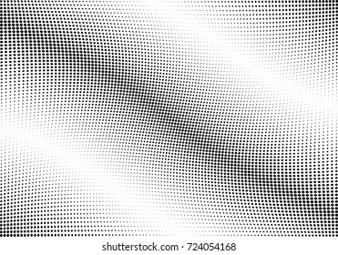 Abstract halftone wave dotted background. Futuristic twisted grunge pattern, dot, circles.  Vector modern optical pop art texture for posters, business cards, cover, labels mock-up, stickers layout