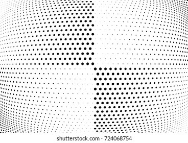 Abstract halftone wave dotted background. Futuristic twisted grunge pattern, dot, circles.  Vector modern optical pop art texture for posters, business cards, cover, labels mock-up, stickers layout