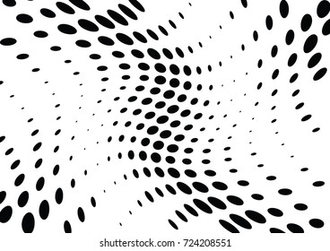 Abstract halftone wave dotted background. Futuristic twisted grunge pattern, dot, circles.  Vector modern optical pop art texture for posters, business cards, cover, labels mock-up, stickers layout