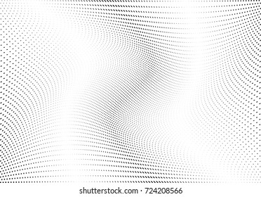 Abstract halftone wave dotted background. Futuristic twisted grunge pattern, dot, circles.  Vector modern optical pop art texture for posters, business cards, cover, labels mock-up, stickers layout