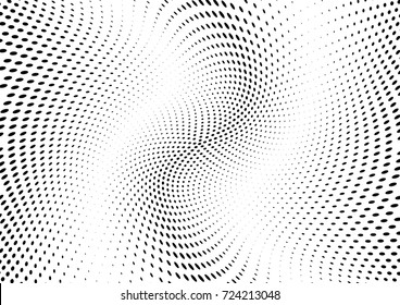 Abstract halftone wave dotted background. Futuristic twisted grunge pattern, dot, circles.  Vector modern optical pop art texture for posters, business cards, cover, labels mock-up, stickers layout