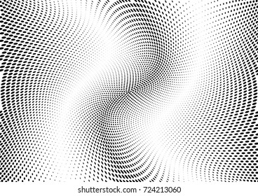Abstract halftone wave dotted background. Futuristic twisted grunge pattern, dot, circles.  Vector modern optical pop art texture for posters, business cards, cover, labels mock-up, stickers layout
