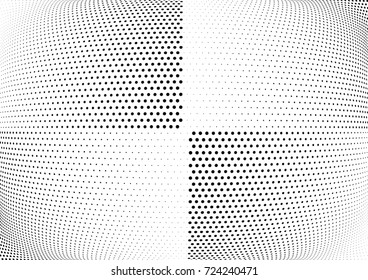 Abstract halftone wave dotted background. Futuristic twisted grunge pattern, dot, circles.  Vector modern optical pop art texture for posters, business cards, cover, labels mock-up, stickers layout