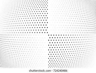 Abstract halftone wave dotted background. Futuristic twisted grunge pattern, dot, circles.  Vector modern optical pop art texture for posters, business cards, cover, labels mock-up, stickers layout