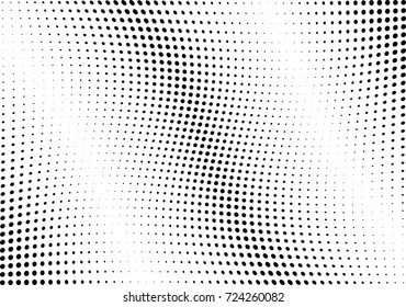 Abstract halftone wave dotted background. Futuristic twisted grunge pattern, dot, circles.  Vector modern optical pop art texture for posters, business cards, cover, labels mock-up, stickers layout