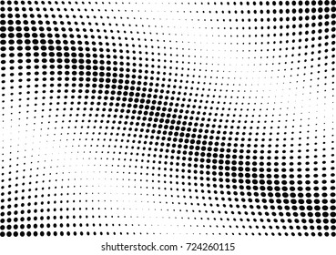 Abstract halftone wave dotted background. Futuristic twisted grunge pattern, dot, circles.  Vector modern optical pop art texture for posters, business cards, cover, labels mock-up, stickers layout