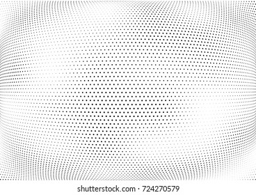 Abstract halftone wave dotted background. Futuristic twisted grunge pattern, dot, circles.  Vector modern optical pop art texture for posters, business cards, cover, labels mock-up, stickers layout
