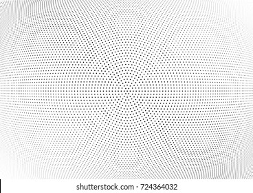 Abstract halftone wave dotted background. Futuristic twisted grunge pattern, dot, circles.  Vector modern optical pop art texture for posters, business cards, cover, labels mock-up, stickers layout