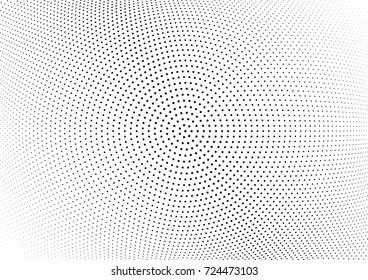 Abstract halftone wave dotted background. Futuristic twisted grunge pattern, dot, circles.  Vector modern optical pop art texture for posters, business cards, cover, labels mock-up, stickers layout