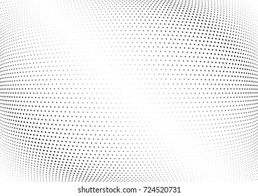 Abstract halftone wave dotted background. Futuristic twisted grunge pattern, dot, circles.  Vector modern optical pop art texture for posters, business cards, cover, labels mock-up, stickers layout