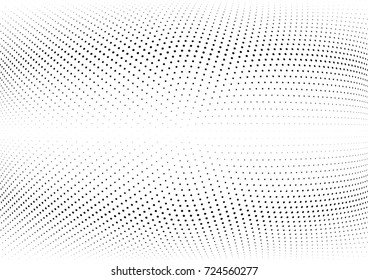 Abstract halftone wave dotted background. Futuristic twisted grunge pattern, dot, circles.  Vector modern optical pop art texture for posters, business cards, cover, labels mock-up, stickers layout