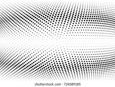 Abstract halftone wave dotted background. Futuristic twisted grunge pattern, dot, circles.  Vector modern optical pop art texture for posters, business cards, cover, labels mock-up, stickers layout