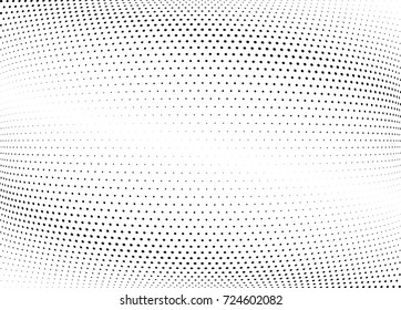 Abstract halftone wave dotted background. Futuristic twisted grunge pattern, dot, circles.  Vector modern optical pop art texture for posters, business cards, cover, labels mock-up, stickers layout