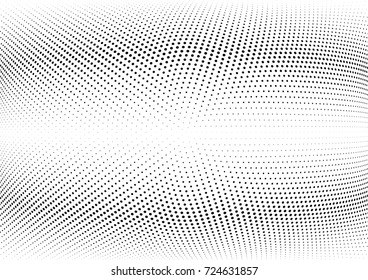 Abstract halftone wave dotted background. Futuristic twisted grunge pattern, dot, circles.  Vector modern optical pop art texture for posters, business cards, cover, labels mock-up, stickers layout