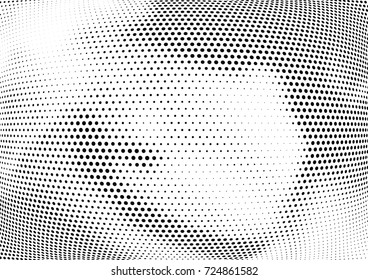 Abstract halftone wave dotted background. Futuristic twisted grunge pattern, dot, circles.  Vector modern optical pop art texture for posters, business cards, cover, labels mock-up, stickers layout