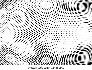 Abstract halftone wave dotted background. Futuristic twisted grunge pattern, dot, circles.  Vector modern optical pop art texture for posters, business cards, cover, labels mock-up, stickers layout