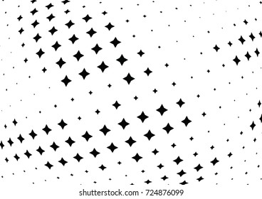 Abstract halftone wave dotted background. Futuristic twisted grunge pattern, stars.  Vector modern optical pop art texture for posters, postcard, grunge cover, labels, vintage sticker mock-up layout