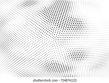 Abstract halftone wave dotted background. Futuristic twisted grunge pattern, stars.  Vector modern optical pop art texture for posters, postcard, grunge cover, labels, vintage sticker mock-up layout