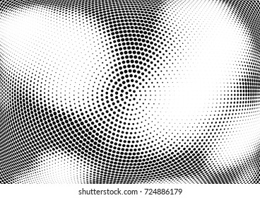 Abstract halftone wave dotted background. Futuristic twisted grunge pattern, dot, circles.  Vector modern optical pop art texture for posters, business cards, cover, labels mock-up, stickers layout