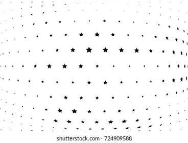 Abstract halftone wave dotted background. Futuristic twisted grunge pattern, stars.  Vector modern optical pop art texture for posters, postcard, grunge cover, labels, vintage sticker mock-up layout