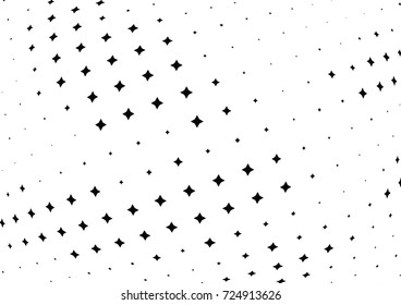 Abstract halftone wave dotted background. Futuristic twisted grunge pattern, stars.  Vector modern optical pop art texture for posters, postcard, grunge cover, labels, vintage sticker mock-up layout