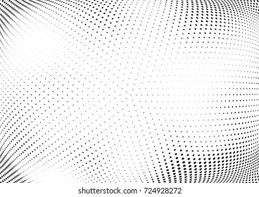 Abstract halftone wave dotted background. Futuristic twisted grunge pattern, dot, circles.  Vector modern optical pop art texture for posters, business cards, cover, labels mock-up, stickers layout