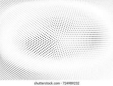 Abstract halftone wave dotted background. Futuristic twisted grunge pattern, stars.  Vector modern optical pop art texture for posters, postcard, grunge cover, labels, vintage sticker mock-up layout