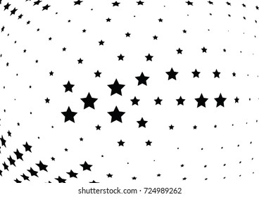 Abstract halftone wave dotted background. Futuristic twisted grunge pattern, stars.  Vector modern optical pop art texture for posters, postcard, grunge cover, labels, vintage sticker mock-up layout