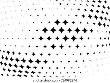 Abstract halftone wave dotted background. Futuristic twisted grunge pattern, stars.  Vector modern optical pop art texture for posters, postcard, grunge cover, labels, vintage sticker mock-up layout