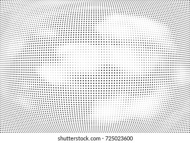 Abstract halftone wave dotted background. Futuristic twisted grunge pattern, dot, circles.  Vector modern optical pop art texture for posters, business cards, cover, labels mock-up, stickers layout
