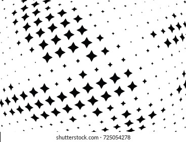 Abstract halftone wave dotted background. Futuristic twisted grunge pattern, stars.  Vector modern optical pop art texture for posters, postcard, grunge cover, labels, vintage sticker mock-up layout