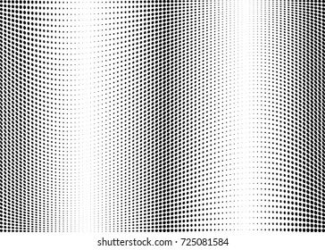 Abstract halftone wave dotted background. Futuristic twisted grunge pattern, dot, circles.  Vector modern optical pop art texture for posters, business cards, cover, labels mock-up, stickers layout