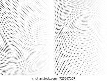 Abstract halftone wave dotted background. Futuristic twisted grunge pattern, dot, circles.  Vector modern optical pop art texture for posters, business cards, cover, labels mock-up, stickers layout