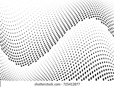 Abstract halftone wave dotted background. Futuristic twisted grunge pattern, dot, circles.  Vector modern optical pop art texture for posters, business cards, cover, labels mock-up, stickers layout