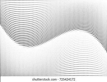 Abstract halftone wave dotted background. Futuristic twisted grunge pattern, dot, circles.  Vector modern optical pop art texture for posters, business cards, cover, labels mock-up, stickers layout