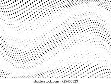 Abstract halftone wave dotted background. Futuristic twisted grunge pattern, dot, circles.  Vector modern optical pop art texture for posters, business cards, cover, labels mock-up, stickers layout