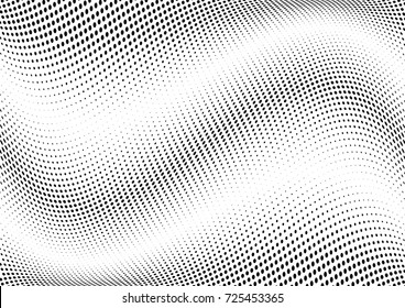Abstract halftone wave dotted background. Futuristic twisted grunge pattern, dot, circles.  Vector modern optical pop art texture for posters, business cards, cover, labels mock-up, stickers layout