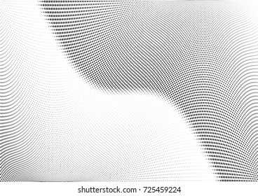Abstract halftone wave dotted background. Futuristic twisted grunge pattern, dot, circles.  Vector modern optical pop art texture for posters, business cards, cover, labels mock-up, stickers layout