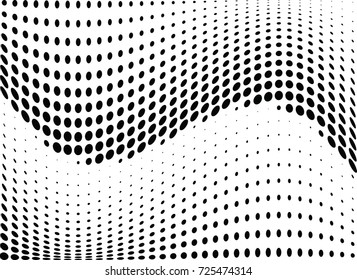 Abstract halftone wave dotted background. Futuristic twisted grunge pattern, dot, circles.  Vector modern optical pop art texture for posters, business cards, cover, labels mock-up, stickers layout