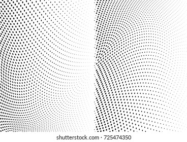 Abstract halftone wave dotted background. Futuristic twisted grunge pattern, dot, circles.  Vector modern optical pop art texture for posters, business cards, cover, labels mock-up, stickers layout