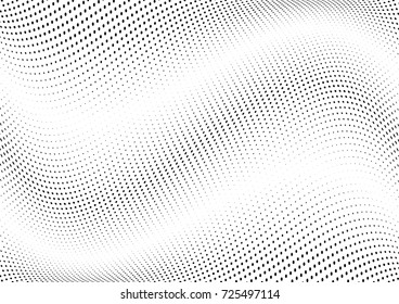 Abstract halftone wave dotted background. Futuristic twisted grunge pattern, dot, circles.  Vector modern optical pop art texture for posters, business cards, cover, labels mock-up, stickers layout