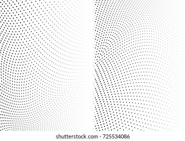 Abstract halftone wave dotted background. Futuristic twisted grunge pattern, dot, circles.  Vector modern optical pop art texture for posters, business cards, cover, labels mock-up, stickers layout