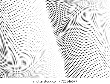 Abstract halftone wave dotted background. Futuristic twisted grunge pattern, dot, circles.  Vector modern optical pop art texture for posters, business cards, cover, labels mock-up, stickers layout