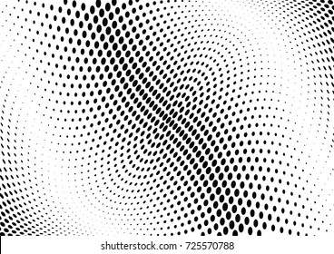 Abstract halftone wave dotted background. Futuristic twisted grunge pattern, dot, circles.  Vector modern optical pop art texture for posters, business cards, cover, labels mock-up, stickers layout