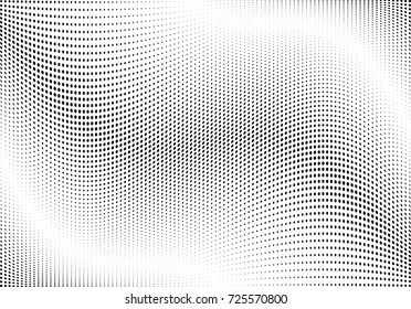 Abstract halftone wave dotted background. Futuristic twisted grunge pattern, dot, circles.  Vector modern optical pop art texture for posters, business cards, cover, labels mock-up, stickers layout