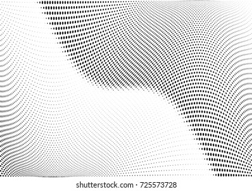 Abstract halftone wave dotted background. Futuristic twisted grunge pattern, dot, circles.  Vector modern optical pop art texture for posters, business cards, cover, labels mock-up, stickers layout