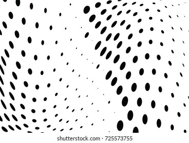 Abstract halftone wave dotted background. Futuristic twisted grunge pattern, dot, circles.  Vector modern optical pop art texture for posters, business cards, cover, labels mock-up, stickers layout