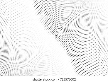 Abstract halftone wave dotted background. Futuristic twisted grunge pattern, dot, circles.  Vector modern optical pop art texture for posters, business cards, cover, labels mock-up, stickers layout
