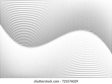 Abstract halftone wave dotted background. Futuristic twisted grunge pattern, dot, circles.  Vector modern optical pop art texture for posters, business cards, cover, labels mock-up, stickers layout