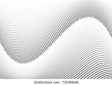 Abstract halftone wave dotted background. Futuristic twisted grunge pattern, dot, circles.  Vector modern optical pop art texture for posters, business cards, cover, labels mock-up, stickers layout
